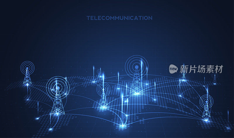 Telecommunications signal transmitter, radio tower from lines. Illustration vector design.